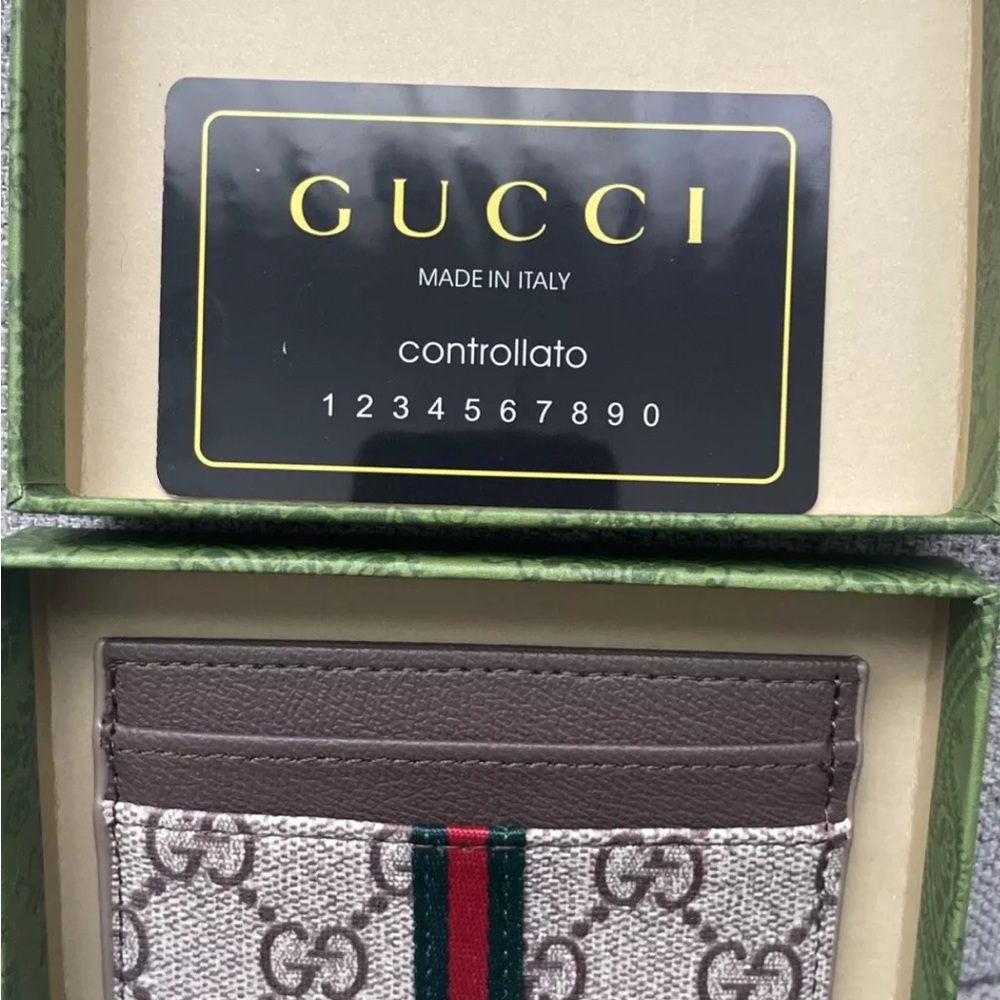 Gucci Beige and Brown GG Card Holder with Red and Green Stripe - Picture 2 of 4